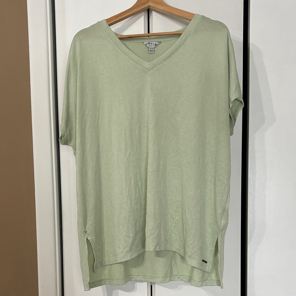Orvis classic tunic Light Green V-Neck Short Sleeve Top